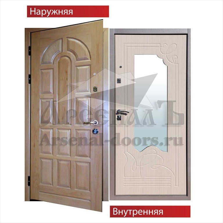 Стальная дверь с зеркалом МДФ шпон - МДФ ПВХ